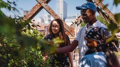 Volunteer with visitors on the Viaduct